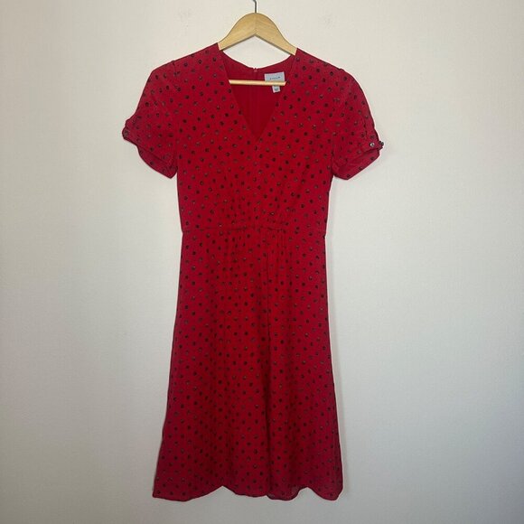 Jigsaw African Spot Tea Midi Dress Red Womens Size 2 UK 6 Office Boho Work Red - Picture 3 of 9